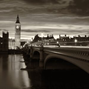 Сепия фотография на Лондон с Биг Бен и мост