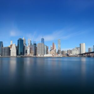 Панорамна снимка на Манхатън и небостъргачи