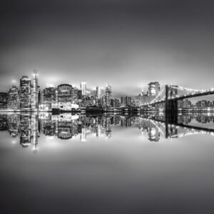 Black and white New York skyline reflection photography