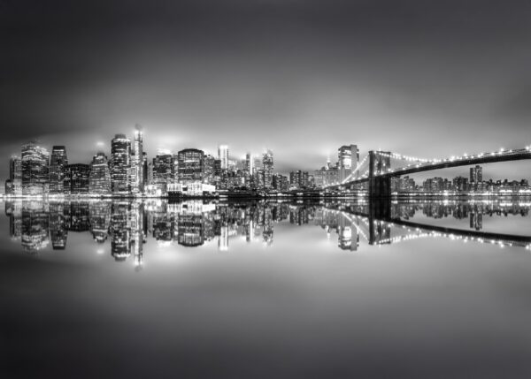Black and white New York skyline reflection photography