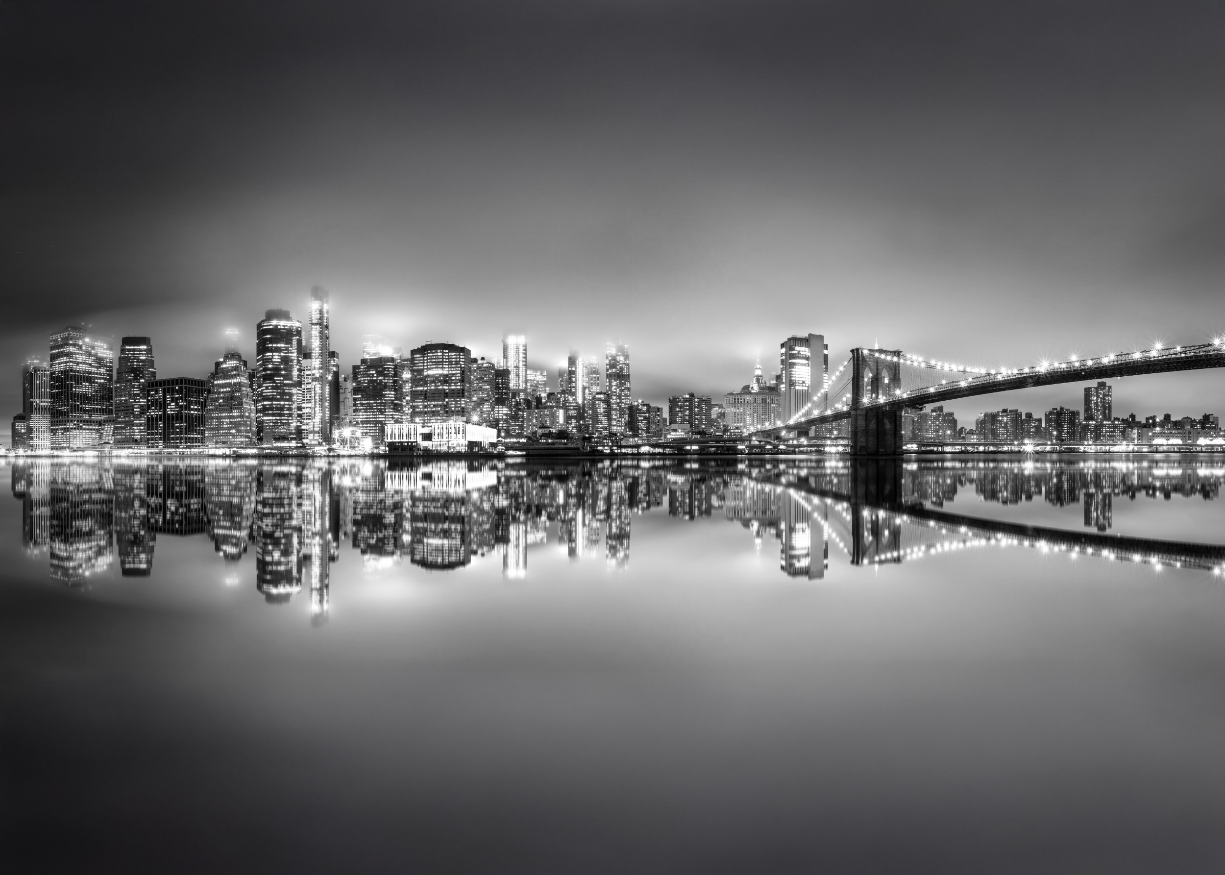 Black and white New York skyline reflection photography