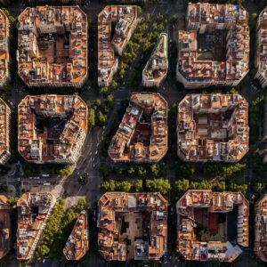 Aerial view of Barcelona urban blocks and streets