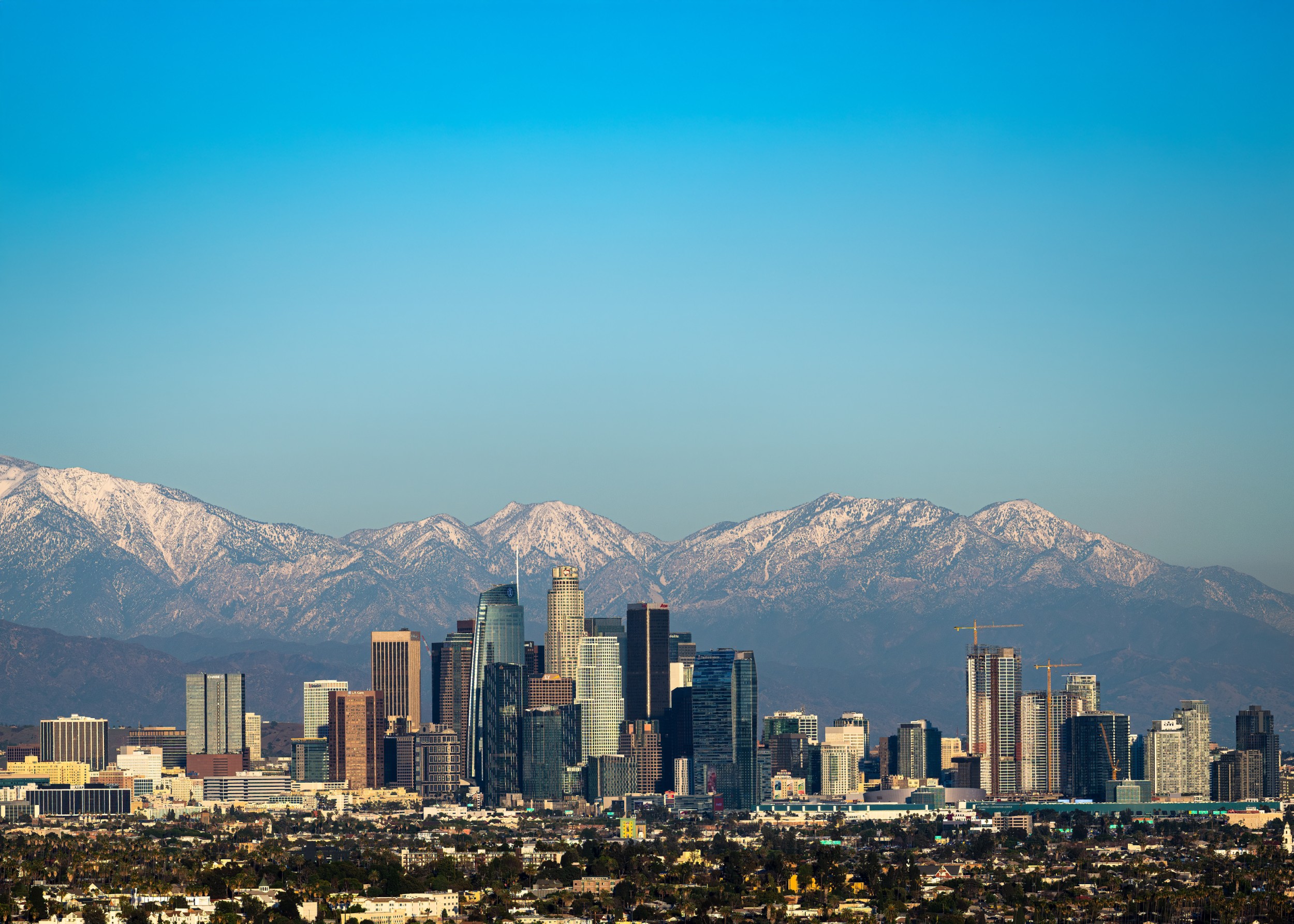 Panoramic view of Los Angeles skyline and mountains