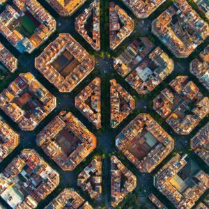 Aerial photography of Barcelona symmetric streets