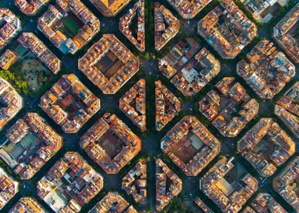Aerial photography of Barcelona symmetric streets