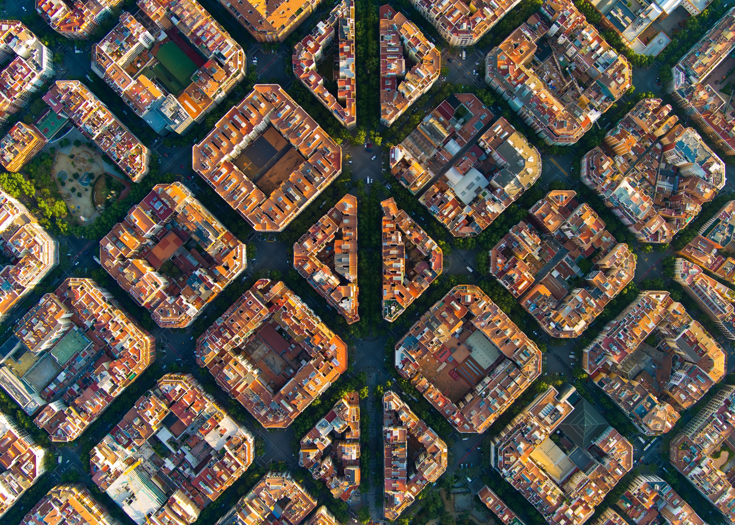 Aerial photography of Barcelona symmetric streets