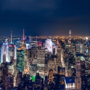 Нощна панорама на Манхатън, Ню Йорк
