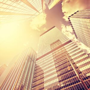 skyscrapers in golden sunset light