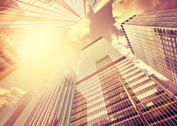 skyscrapers in golden sunset light