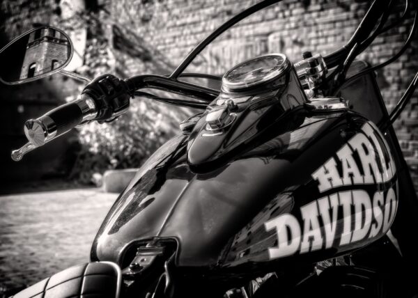 Черно-бял мотор Harley Davidson отблизо