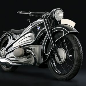 Класически мотоциклет BMW в черно и сребро на черен фон