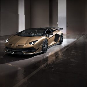 Bronze Lamborghini Aventador luxury supercar dramatic light