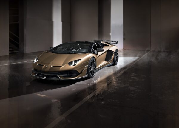 Bronze Lamborghini Aventador luxury supercar dramatic light