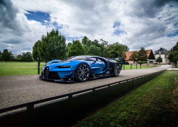 Синя Bugatti Vision Gran Turismo спортна кола