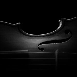 Черно-бяла фотография на цигулка с акцент върху силуета