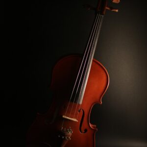 Цигулка върху тъмен фон с топло осветление